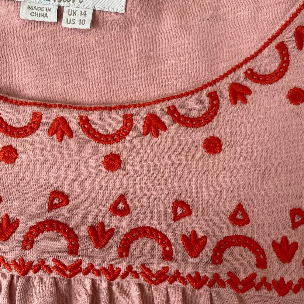 Boden Pink Short Sleeve Embroidered Yoke Tee - Picture 4 of 8